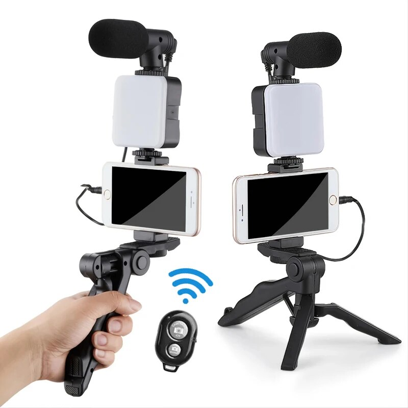Photography Led Lighting Kit - สมาร์ทโฟน Vlogging ชุดขาตั้งกล้องผู้ถือโทรศัพท์มินิไมโครโฟน LED เติมแสง Starter