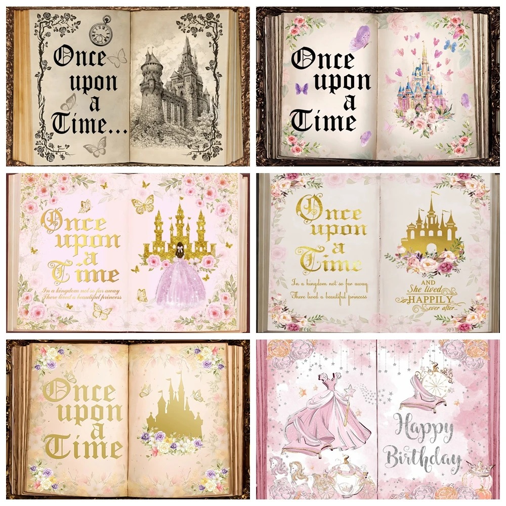 Photography Lighting Backdrop - หนังสือนิทานฉากหลังวันเกิดงานแต่งงานแบบกำหนดเองกาลครั้งหนึ่งนานมาแล้วปราสาทโบราณดอกไม้ผีเสื้อเจ้าหญิงภาพเด็กสาว