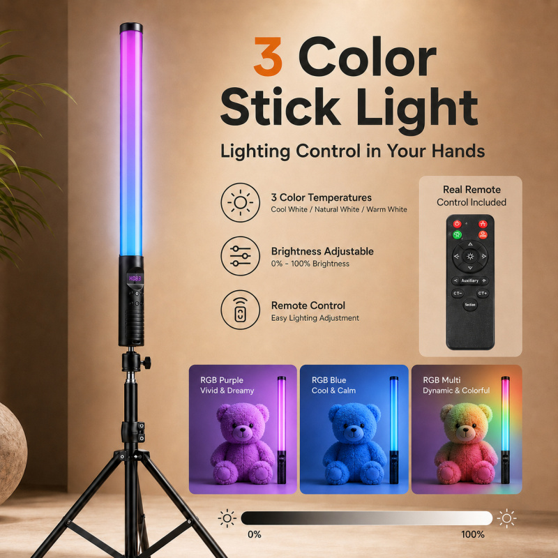 Torjim Rgb Photography Video Lighting - ไฟวิดีโอแบบพกพา RGB, ไฟ LED เติมแสงแบบพกพาสำหรับการถ่ายภาพ, วิดีโอบล็อก,