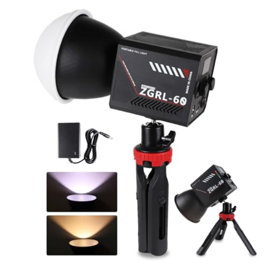 Photography Lighting Portable - ไฟวิดีโอ LED COB 60W แบบพกพาพร้อมแบตเตอรี่ 8000
