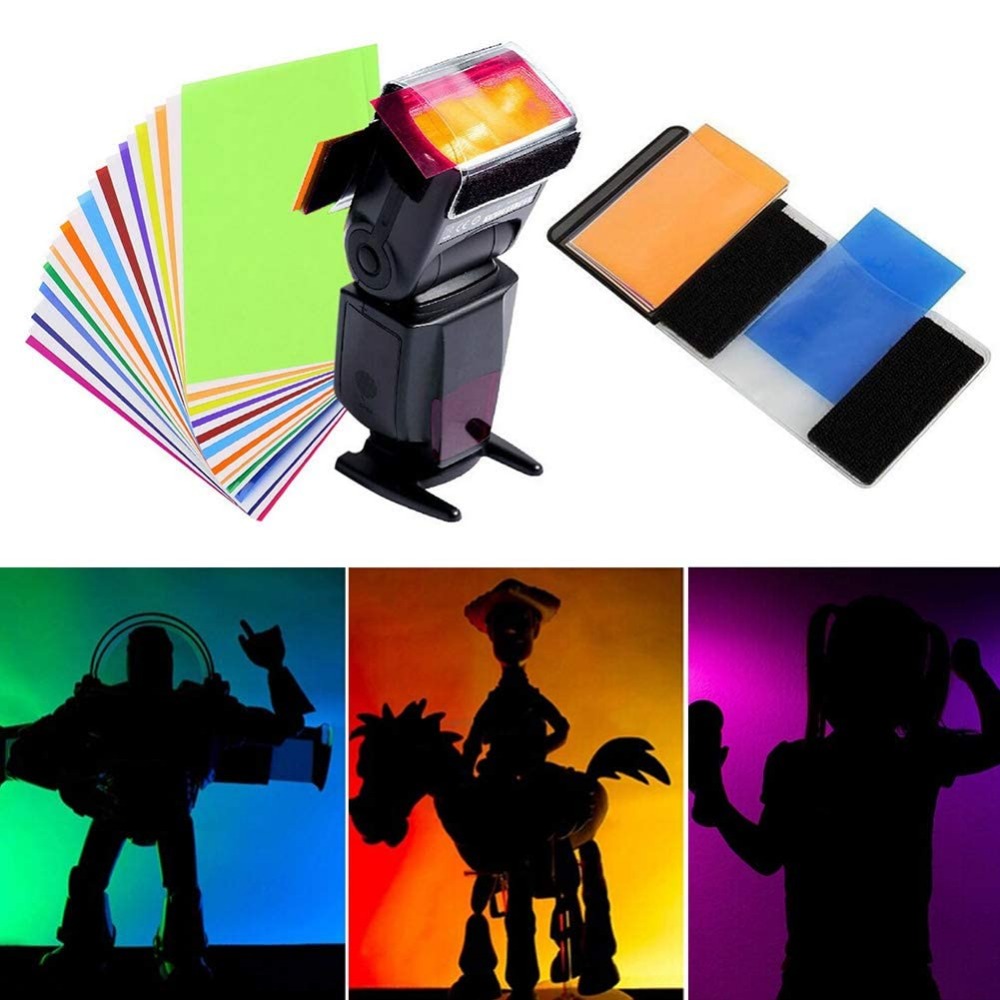 Photography Lighting Product - ชุดฟิลเตอร์เจลสำหรับแฟลชกล้อง 12 สี พร้อมสายรัดเวลโครอเนกประสงค์สำหรับ Speedlite ถ่ายภาพบุคคล