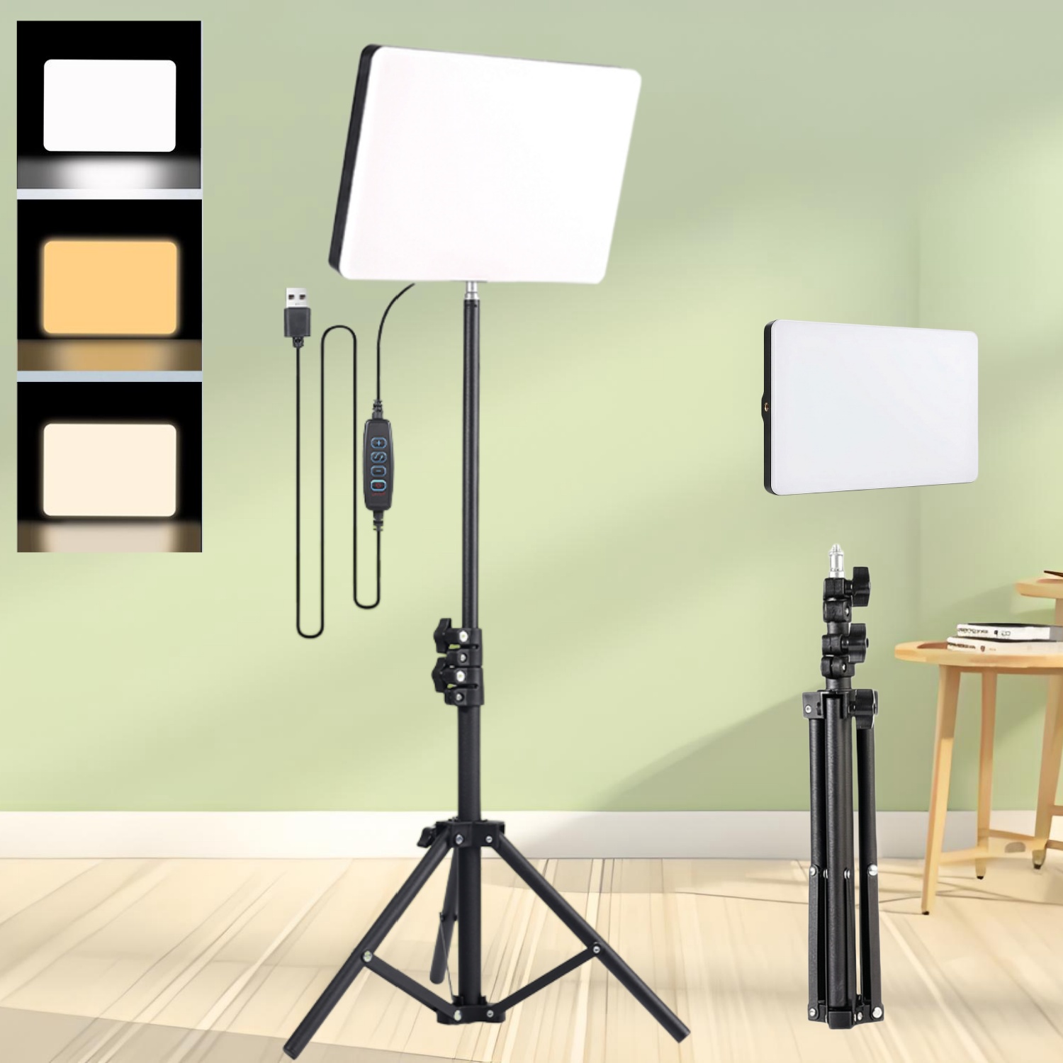 Photography Lighting Product - ชุดไฟวงแหวนสำหรับไลฟ์สด: ไฟแผงบางเฉียบปรับได้ 3 สี ขนาด 10