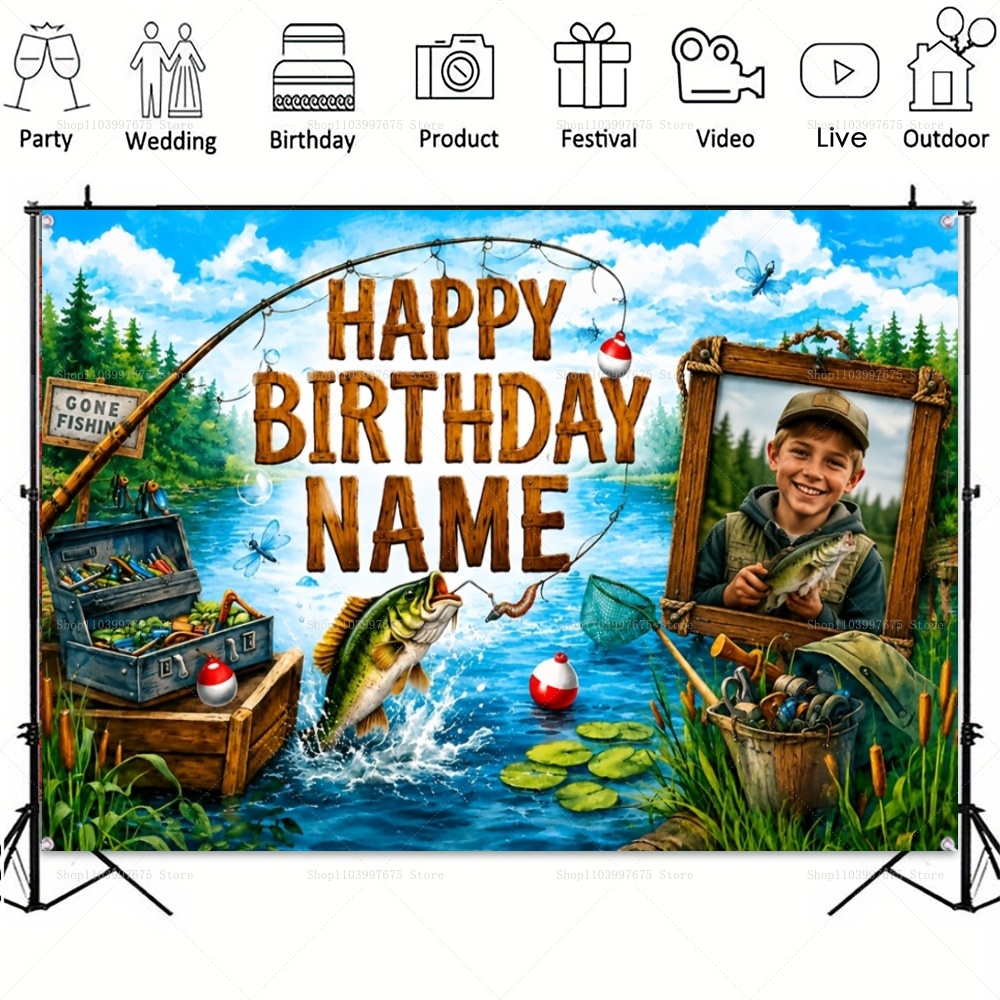 ฉากหลังธีมตกปลาพร้อมชื่อและรูป - Photography Lighting Backdrop บทวิจารณ์และราคา