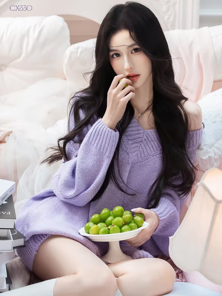เสื้อสเวตเตอร์สีม่วงสำหรับฤดูใ - Photography Lighting Style บทวิจารณ์และราคา